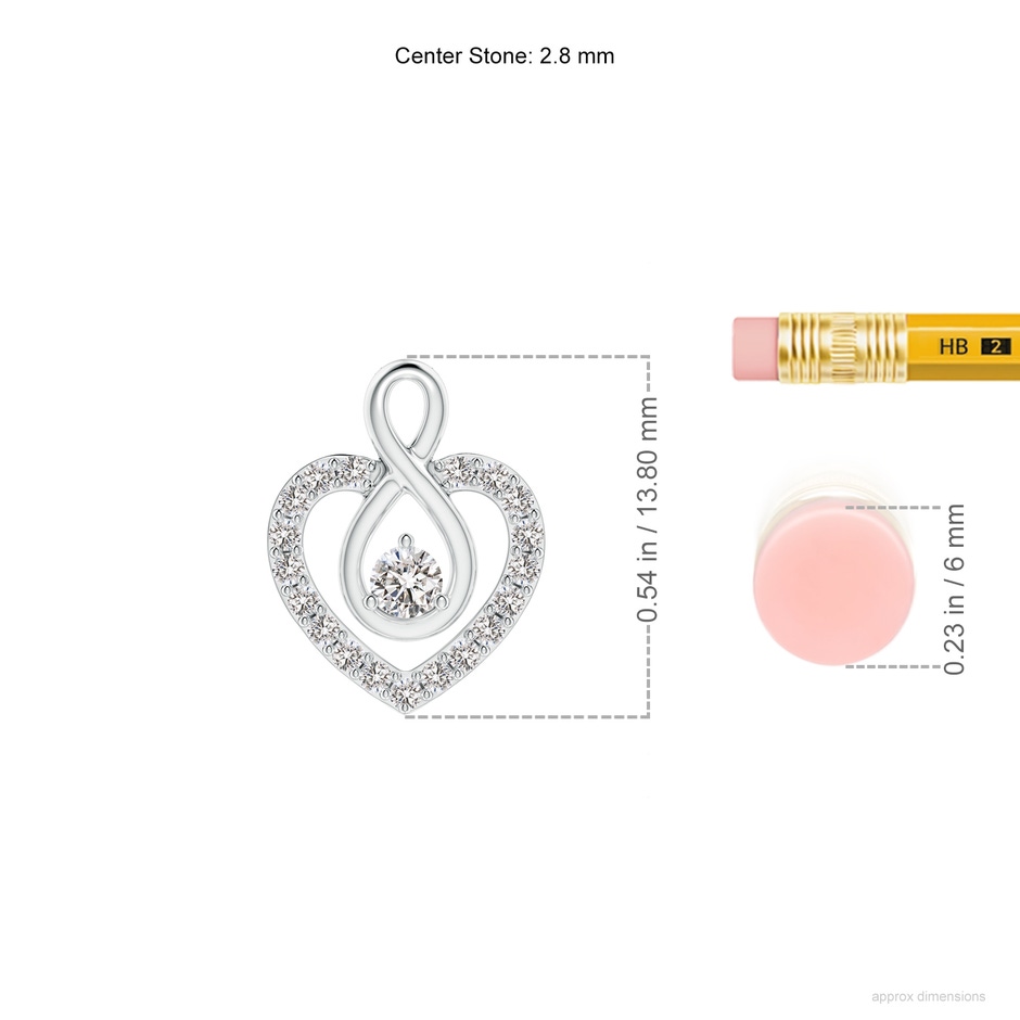 2.8mm IJI1I2 Diamond Heart Pendant with Infinity Loop in White Gold ruler