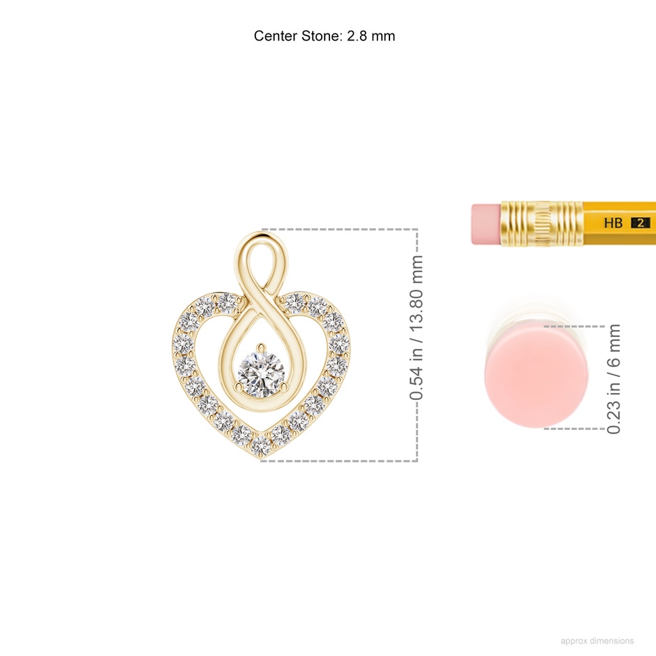 2.8mm IJI1I2 Diamond Heart Pendant with Infinity Loop in Yellow Gold ruler