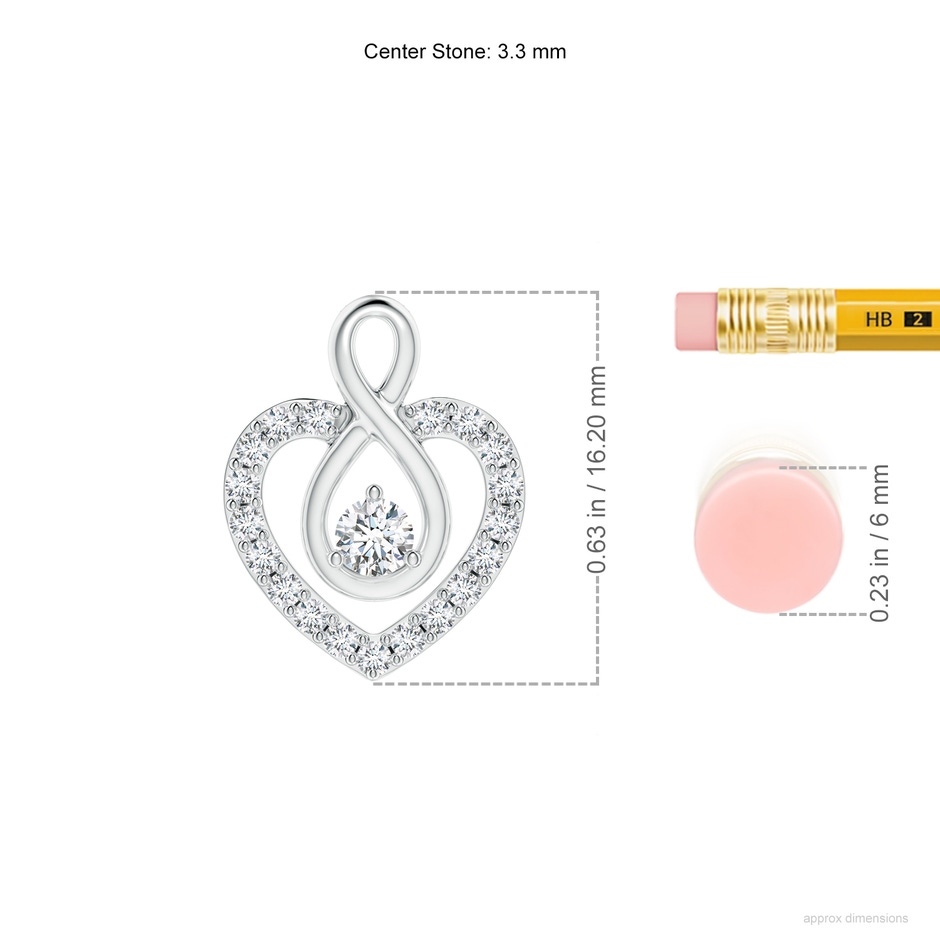 3.3mm GVS2 Diamond Heart Pendant with Infinity Loop in P950 Platinum ruler