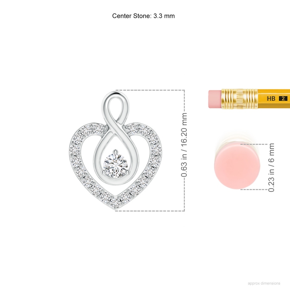 3.3mm HSI2 Diamond Heart Pendant with Infinity Loop in White Gold ruler