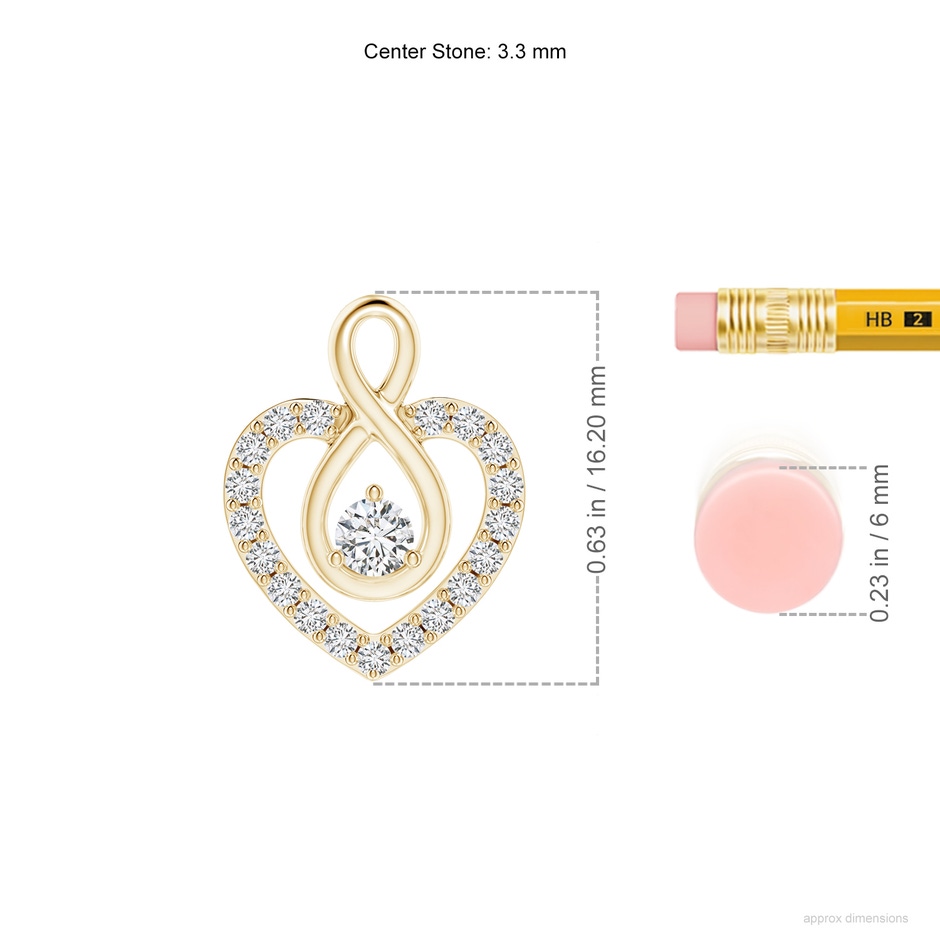 3.3mm HSI2 Diamond Heart Pendant with Infinity Loop in Yellow Gold ruler
