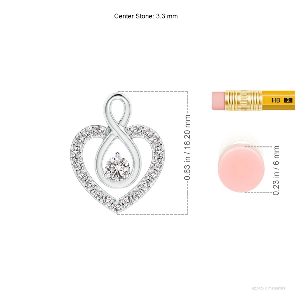 3.3mm IJI1I2 Diamond Heart Pendant with Infinity Loop in White Gold ruler