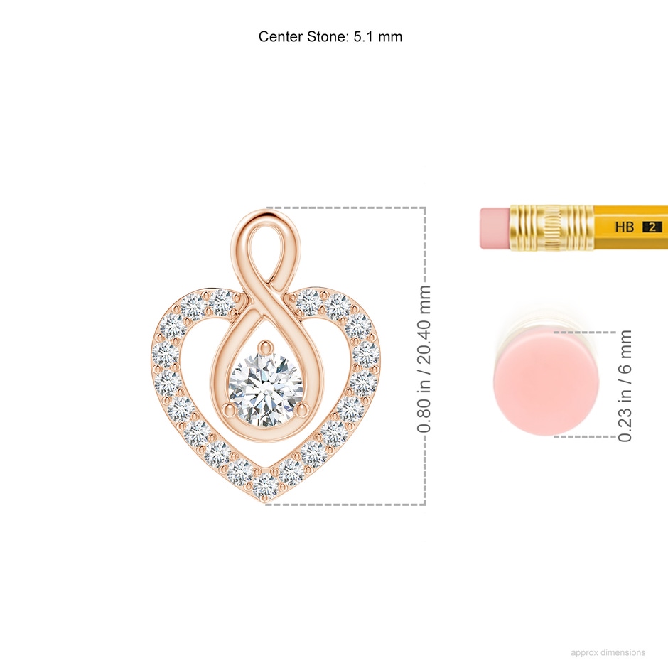 5.1mm GVS2 Diamond Heart Pendant with Infinity Loop in 18K Rose Gold ruler