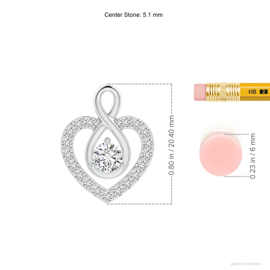 5.1mm HSI2 Diamond Heart Pendant with Infinity Loop in P950 Platinum ruler