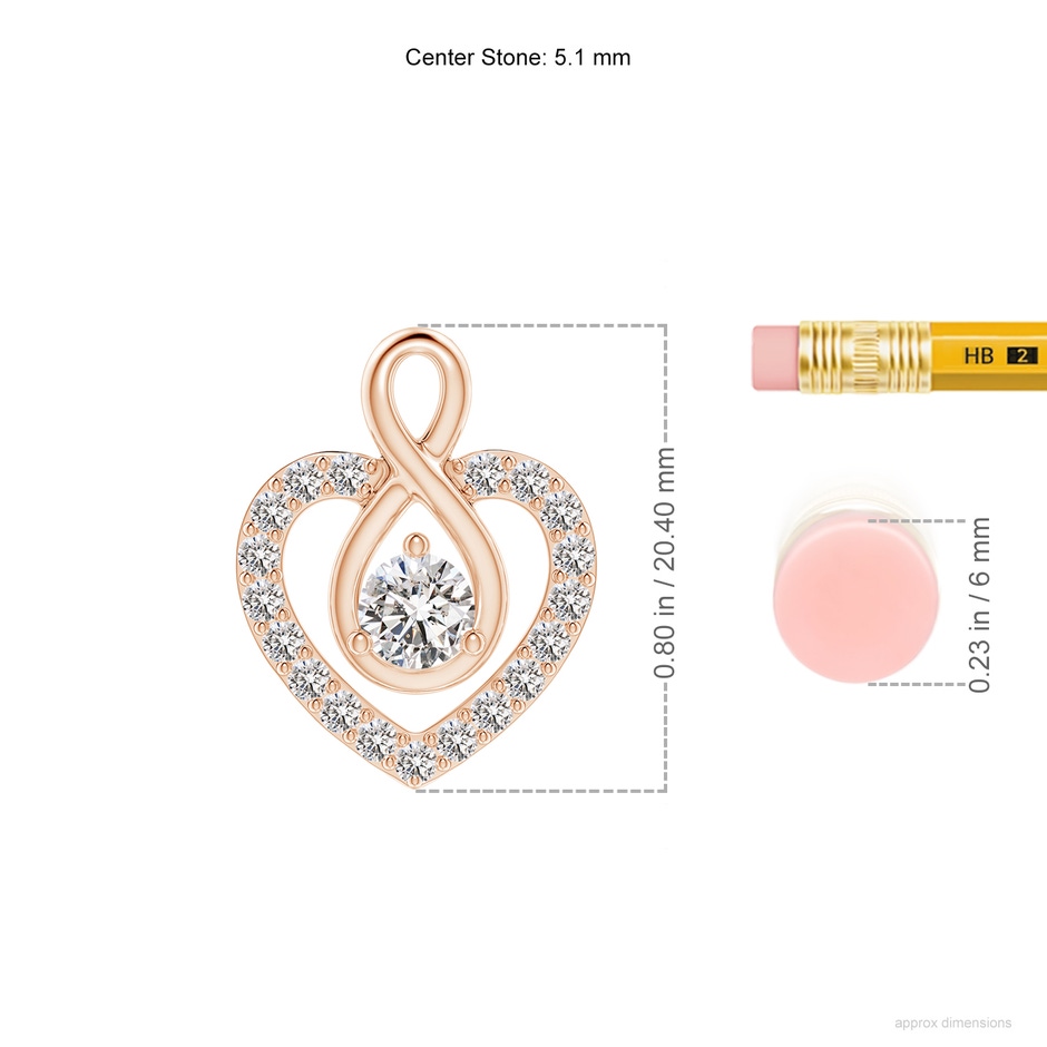 5.1mm IJI1I2 Diamond Heart Pendant with Infinity Loop in Rose Gold ruler