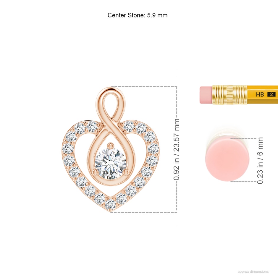 5.9mm GVS2 Diamond Heart Pendant with Infinity Loop in Rose Gold ruler