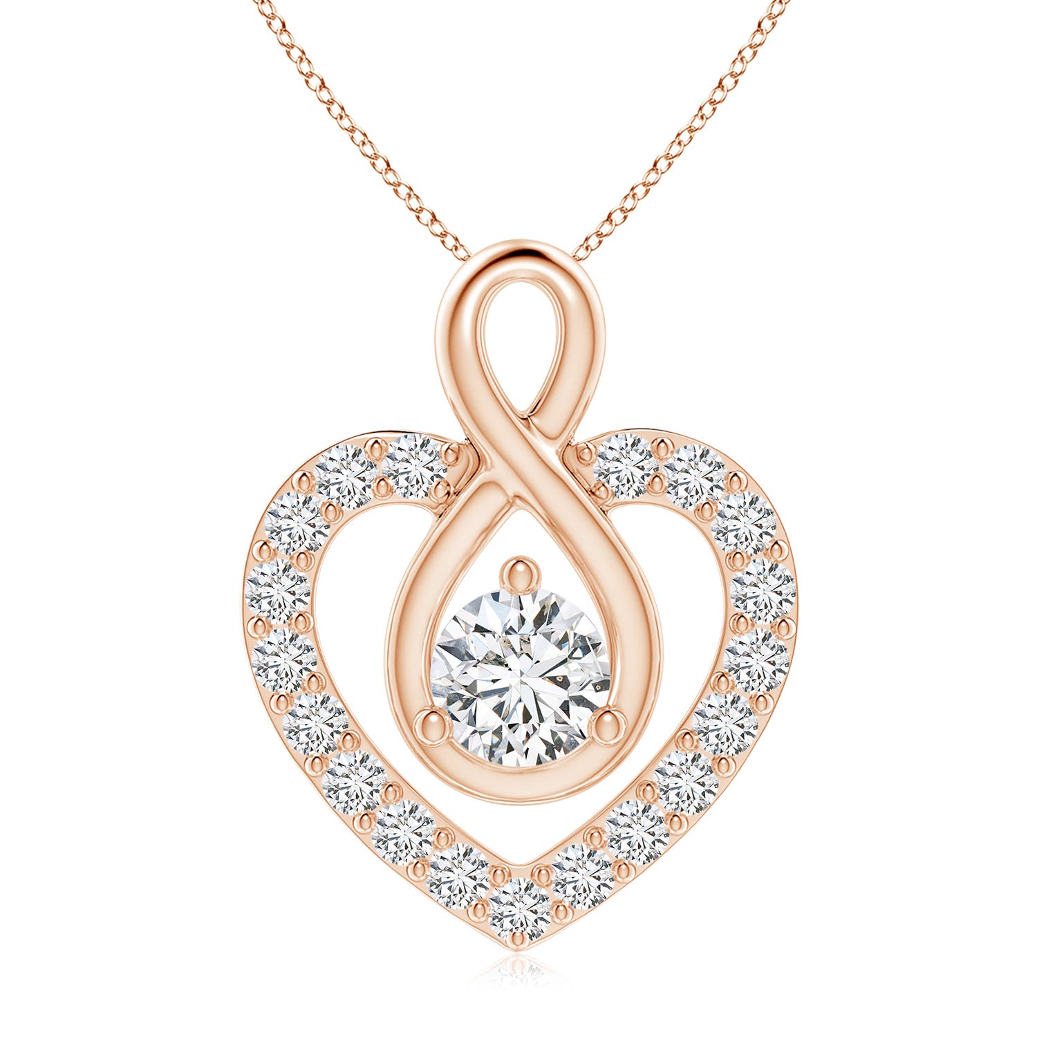 5.9mm HSI2 Diamond Heart Pendant with Infinity Loop in 18K Rose Gold