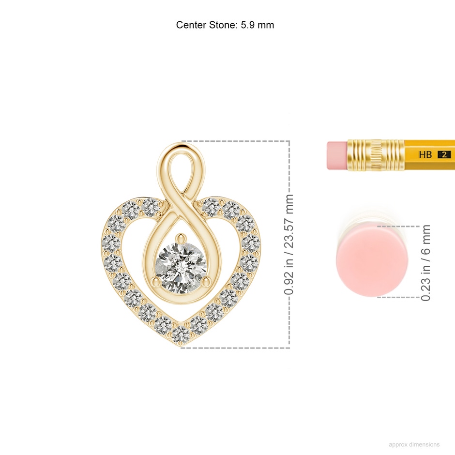 5.9mm KI3 Diamond Heart Pendant with Infinity Loop in Yellow Gold ruler