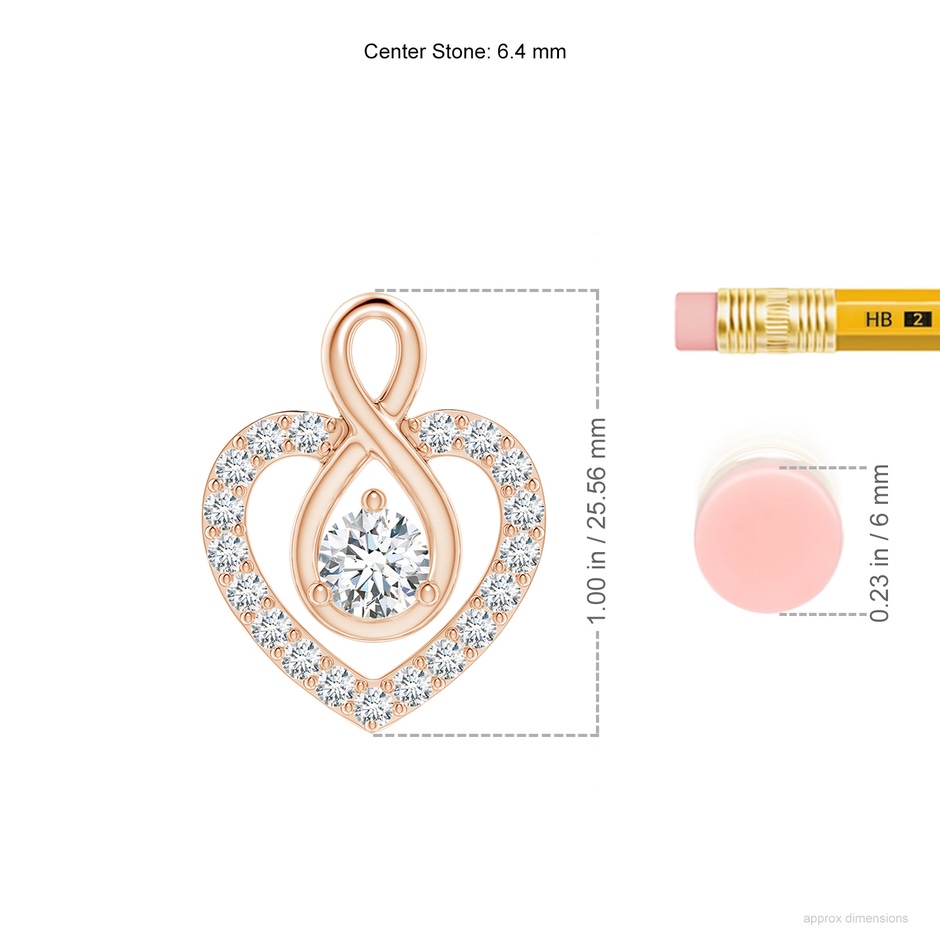 6.4mm GVS2 Diamond Heart Pendant with Infinity Loop in Rose Gold ruler