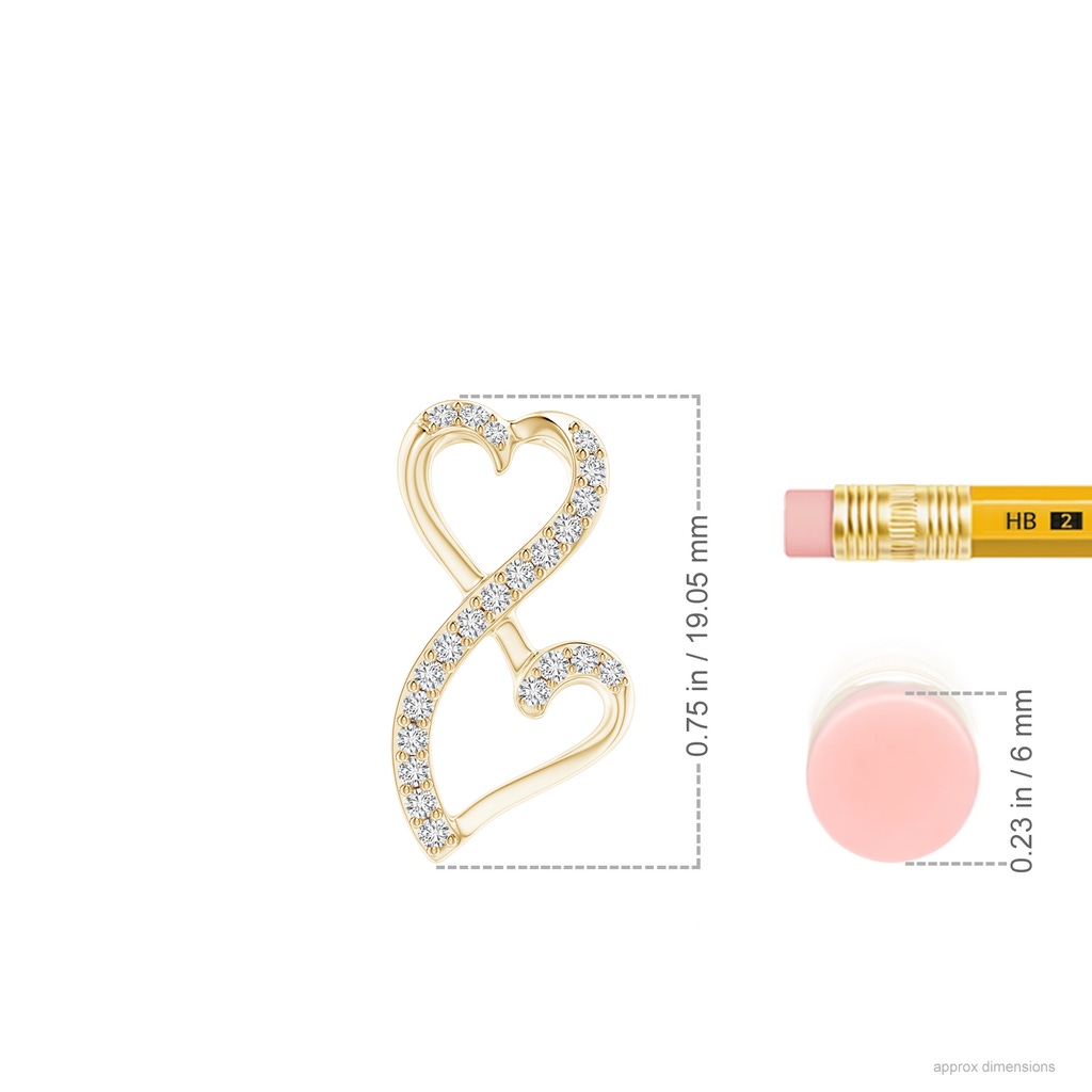 1.2mm HSI2 Diamond Double Heart Infinity Pendant in Yellow Gold ruler