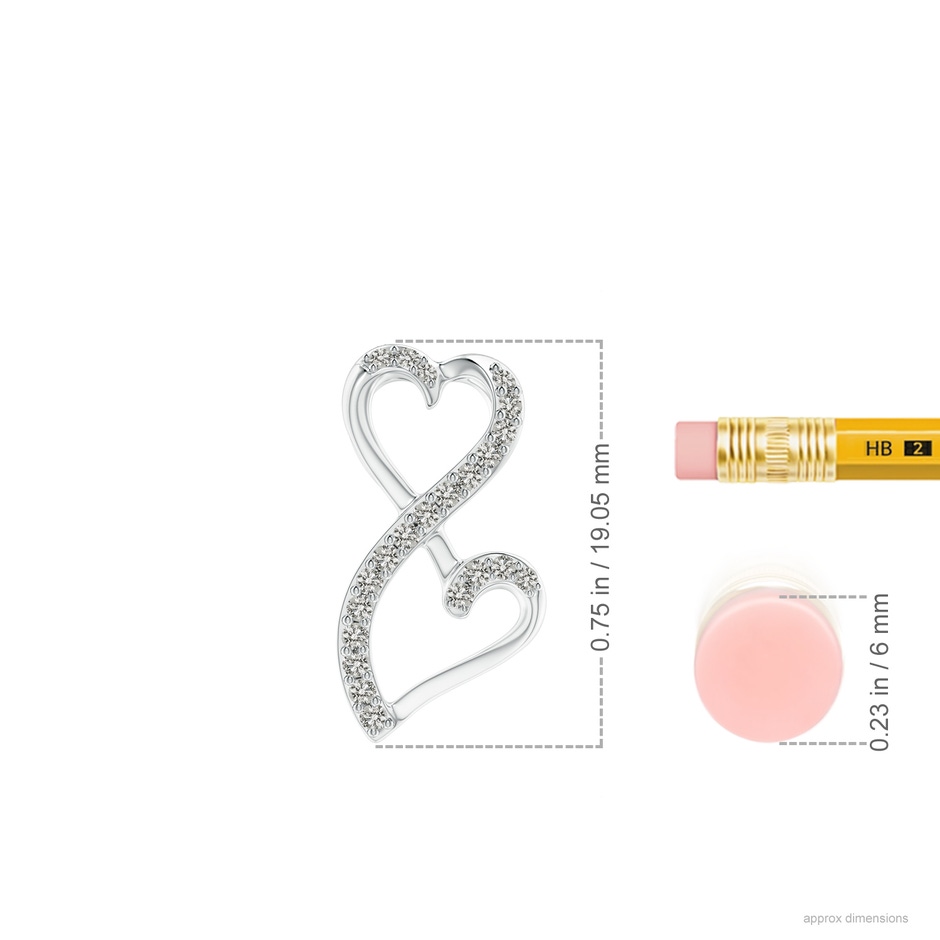 1.2mm KI3 Diamond Double Heart Infinity Pendant in White Gold ruler