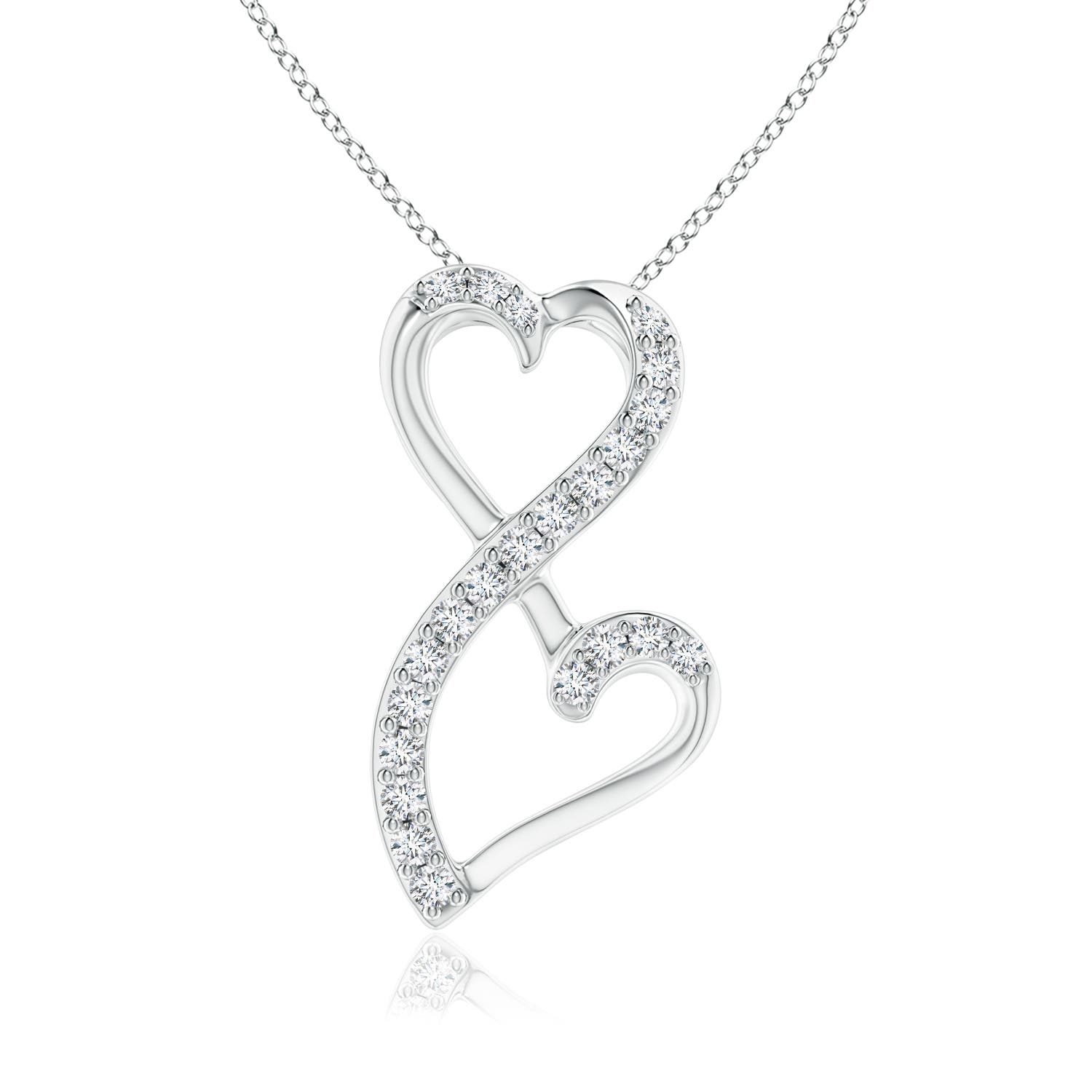 1mm GVS2 Diamond Double Heart Infinity Pendant in 18K White Gold