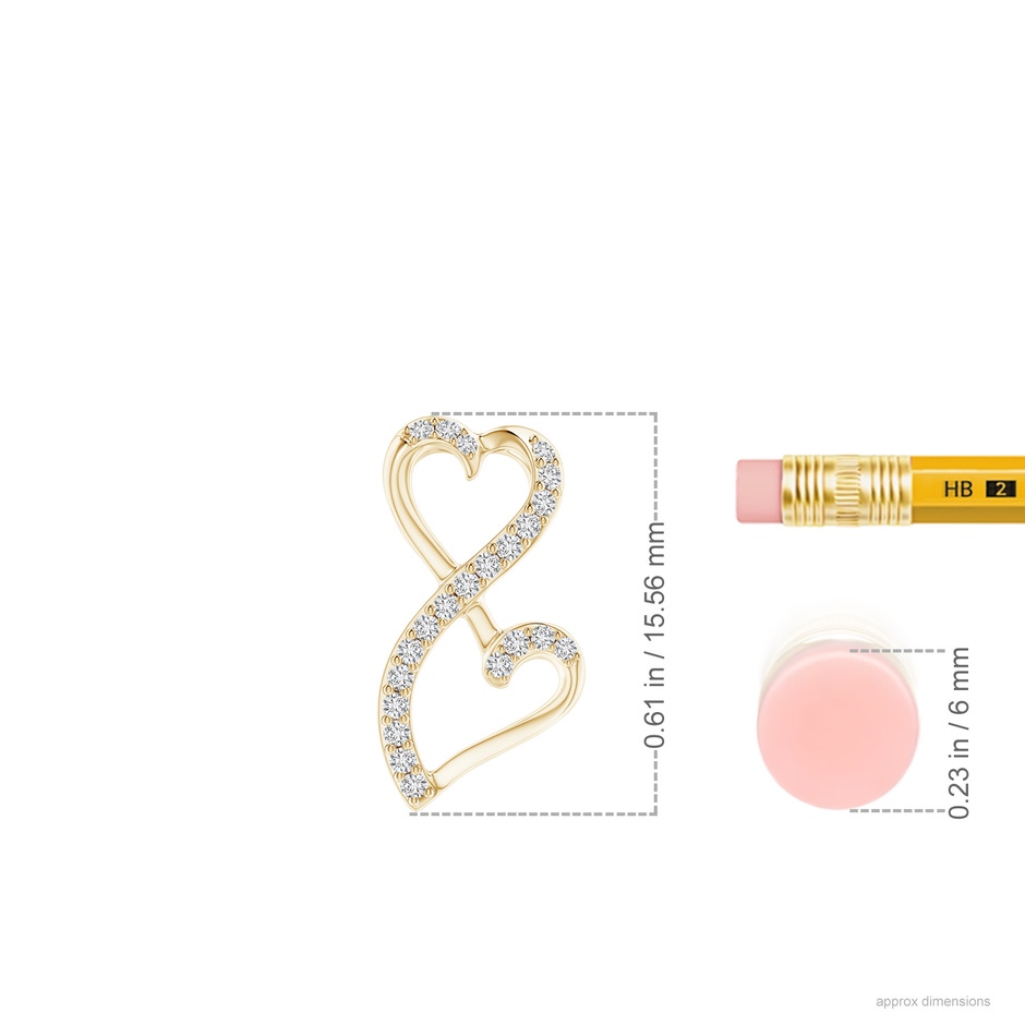 1mm HSI2 Diamond Double Heart Infinity Pendant in Yellow Gold ruler