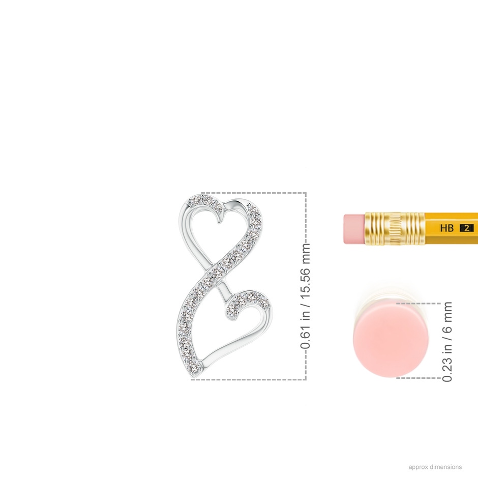 1mm IJI1I2 Diamond Double Heart Infinity Pendant in White Gold ruler