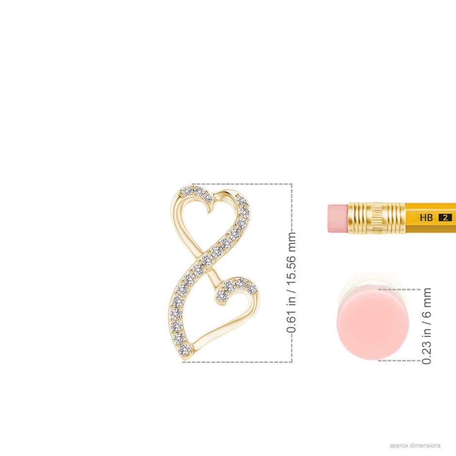 1mm IJI1I2 Diamond Double Heart Infinity Pendant in Yellow Gold ruler