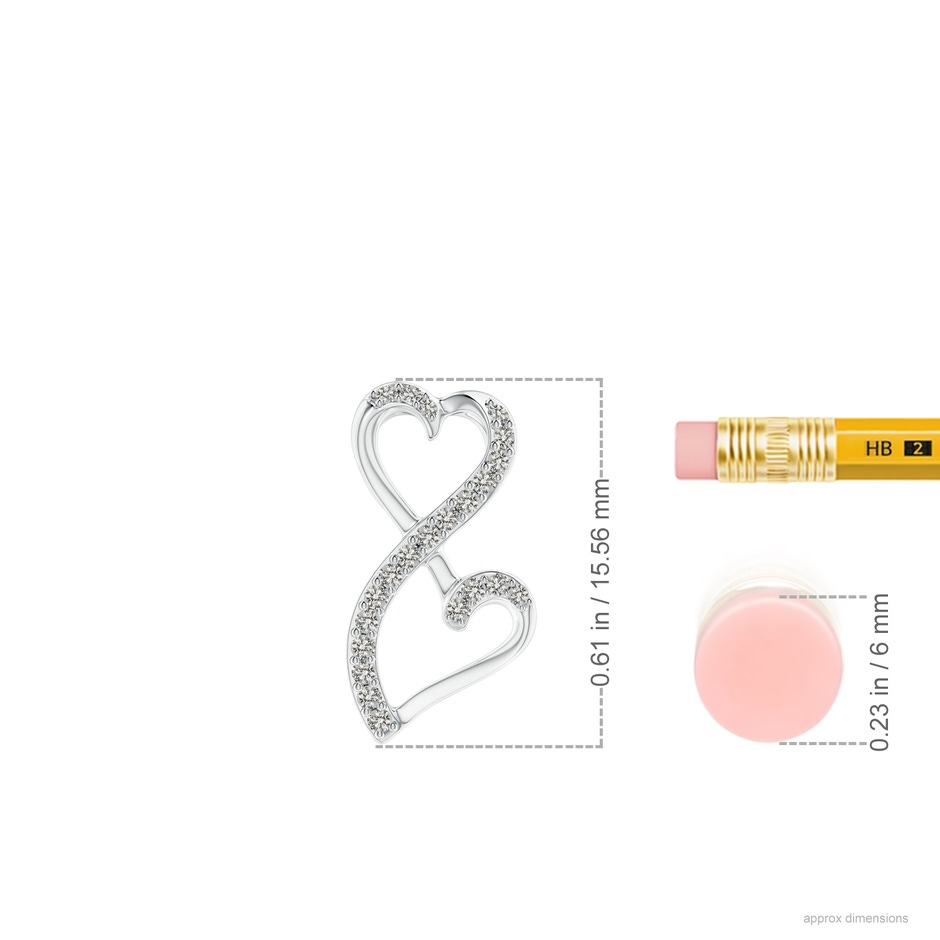 1mm KI3 Diamond Double Heart Infinity Pendant in White Gold ruler