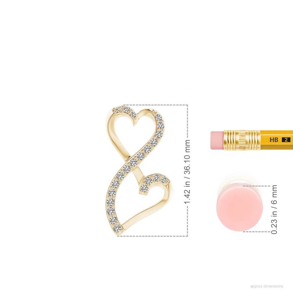 2.25mm KI3 Diamond Double Heart Infinity Pendant in Yellow Gold ruler