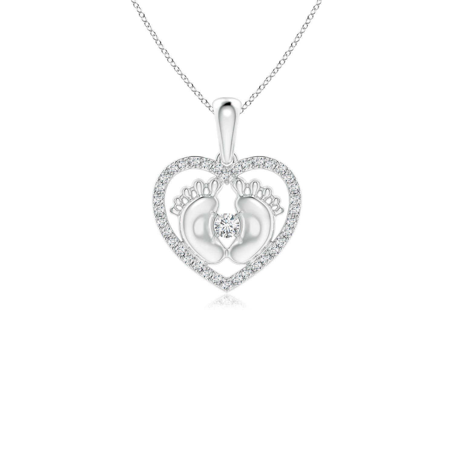 2.5mm GVS2 Diamond Heart & Baby Feet Pendant in 18CT White Gold