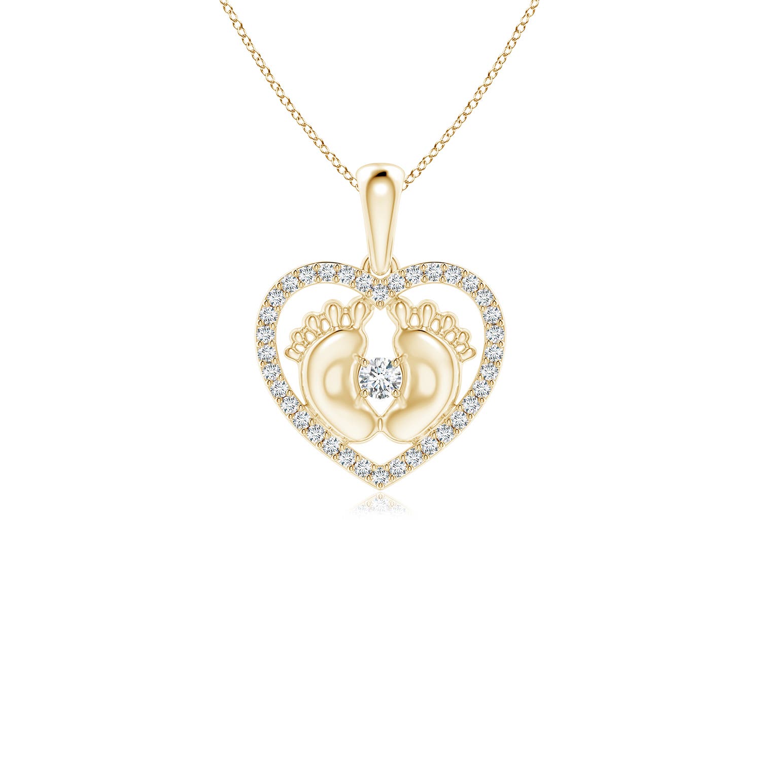 2.5mm GVS2 Diamond Heart & Baby Feet Pendant in 18CT Yellow Gold