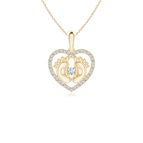 2.5mm GVS2 Diamond Heart & Baby Feet Pendant in 18K Yellow Gold