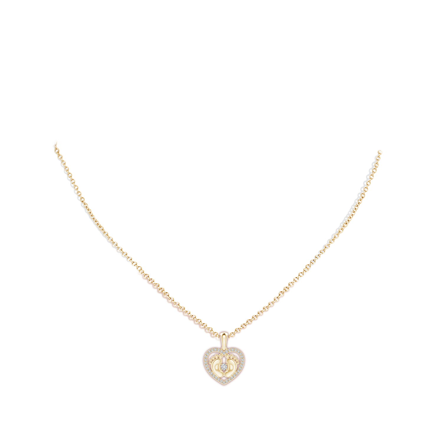 2.5mm HSI2 Diamond Heart & Baby Feet Pendant in Yellow Gold - body_neck
