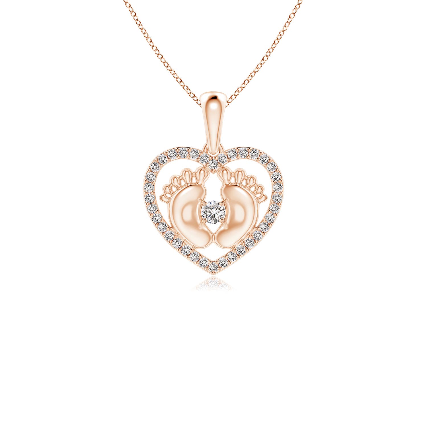 2.5mm IJI1I2 Diamond Heart & Baby Feet Pendant in 18K Rose Gold