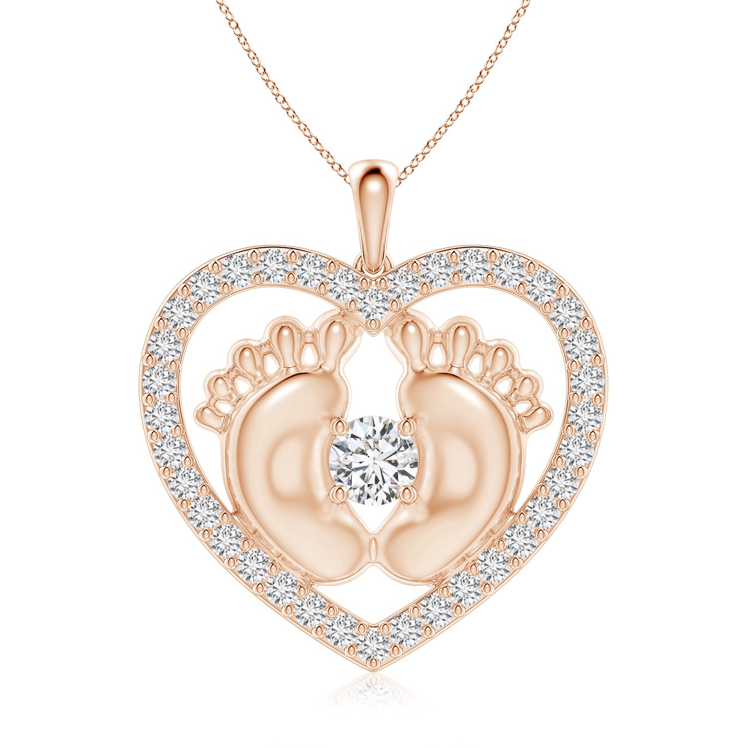 5.4mm HSI2 Diamond Heart & Baby Feet Pendant in 18K Rose Gold
