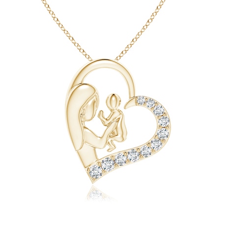 1.5mm GVS2 Diamond Heart Mother & Baby Pendant in 18K Yellow Gold