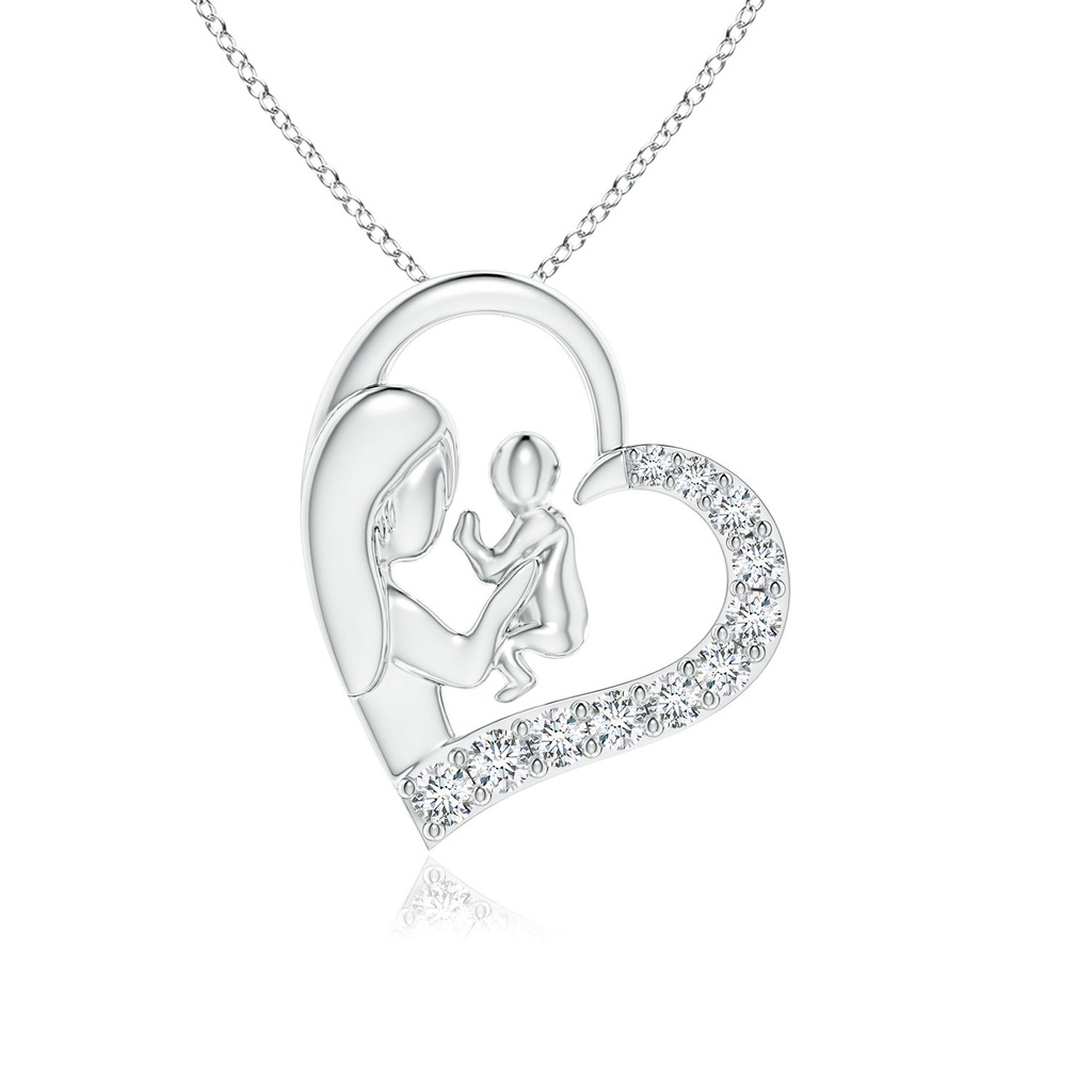 1.5mm GVS2 Diamond Heart Mother & Baby Pendant in White Gold