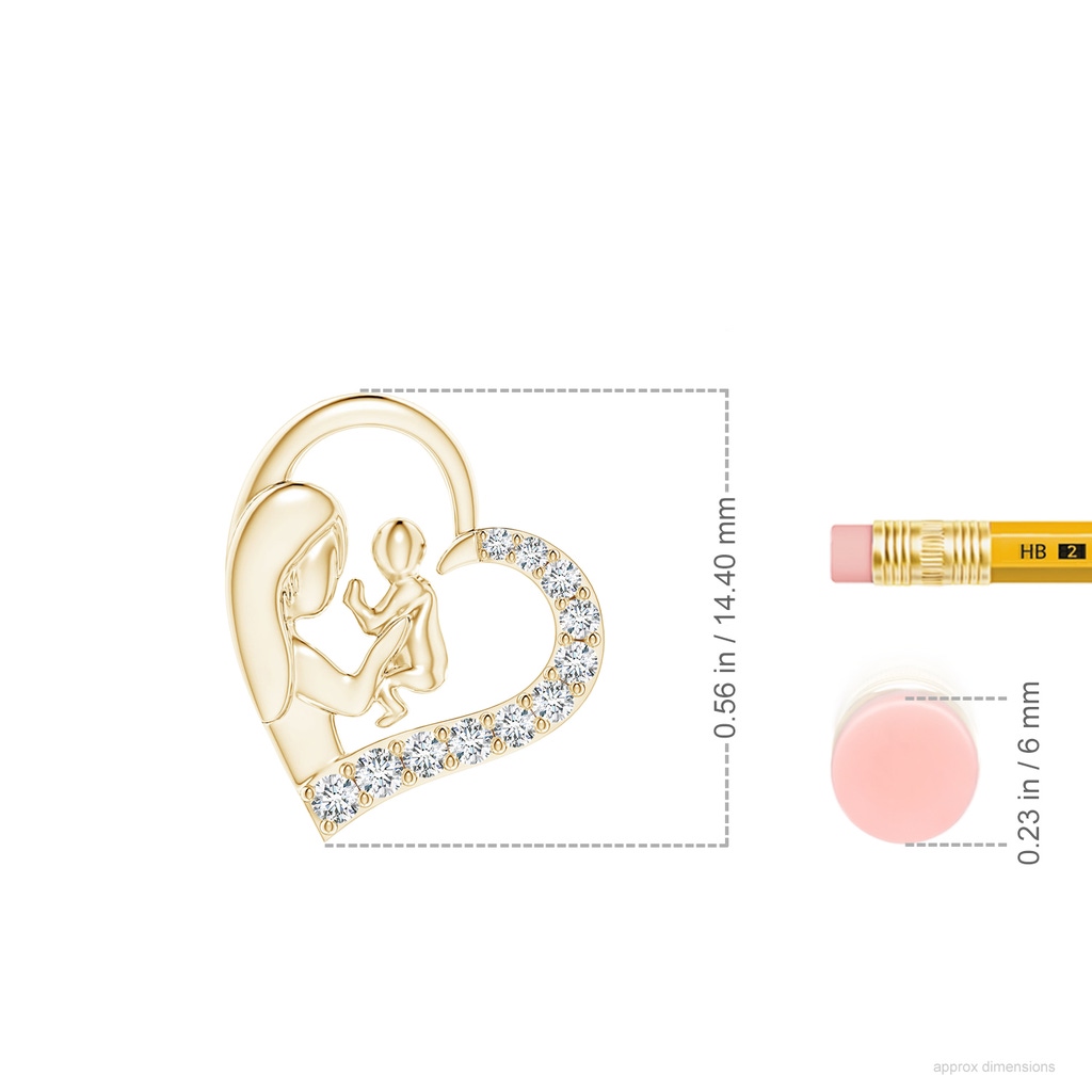 1.5mm GVS2 Diamond Heart Mother & Baby Pendant in Yellow Gold ruler