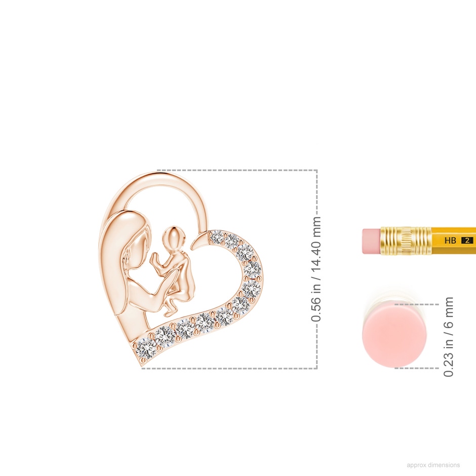 1.5mm IJI1I2 Diamond Heart Mother & Baby Pendant in Rose Gold ruler