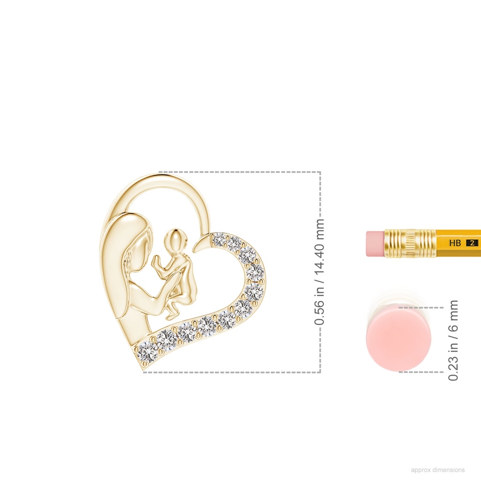 1.5mm IJI1I2 Diamond Heart Mother & Baby Pendant in Yellow Gold ruler