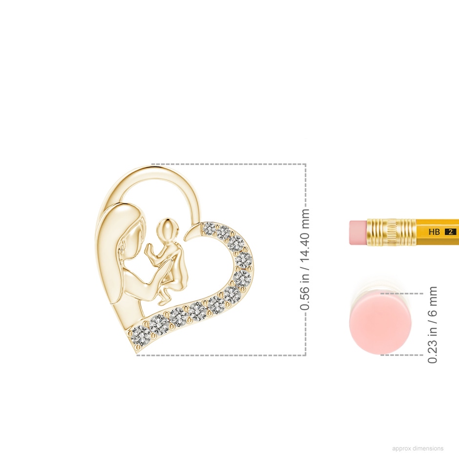 1.5mm KI3 Diamond Heart Mother & Baby Pendant in 10K Yellow Gold ruler