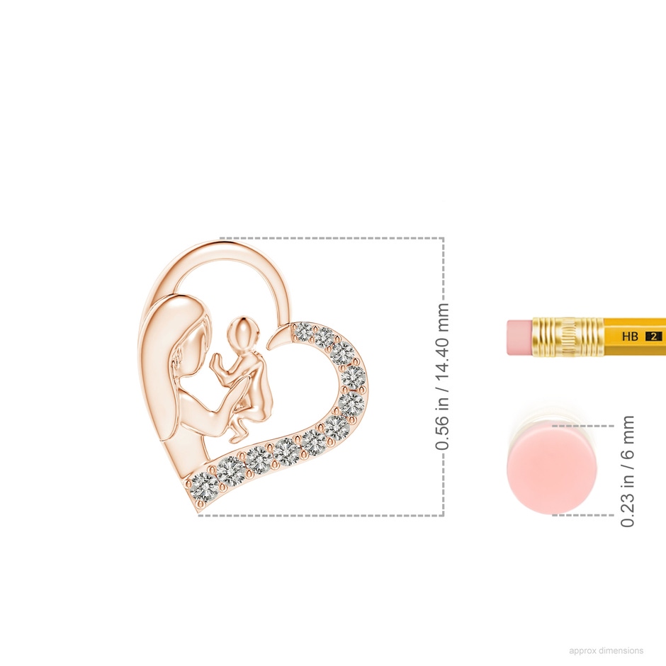 1.5mm KI3 Diamond Heart Mother & Baby Pendant in Rose Gold ruler