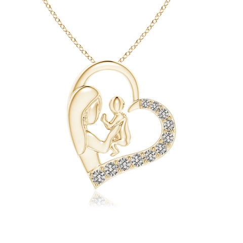 1.5mm KI3 Diamond Heart Mother & Baby Pendant in Yellow Gold