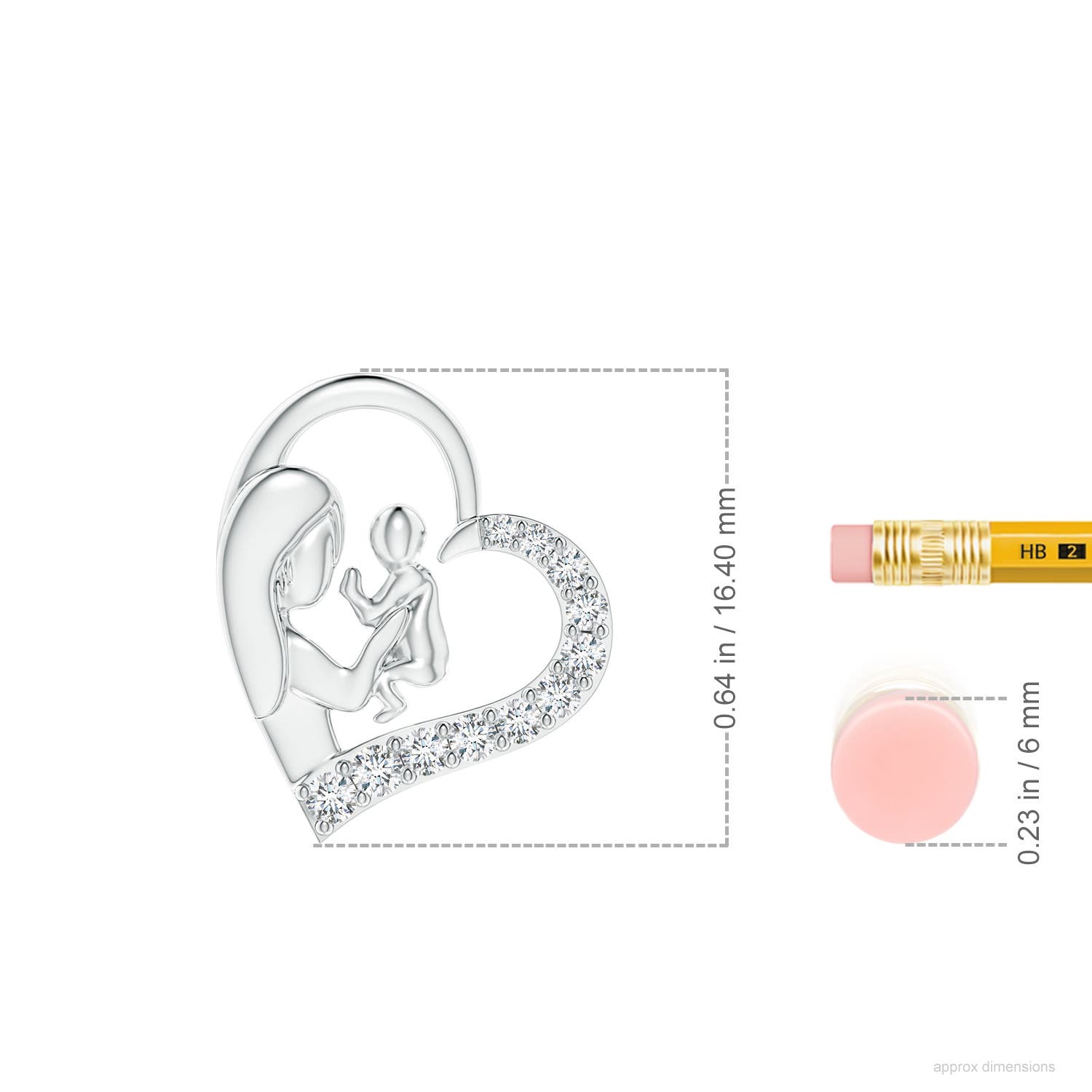 1.75mm GVS2 Diamond Heart Mother & Baby Pendant in White Gold - ruler