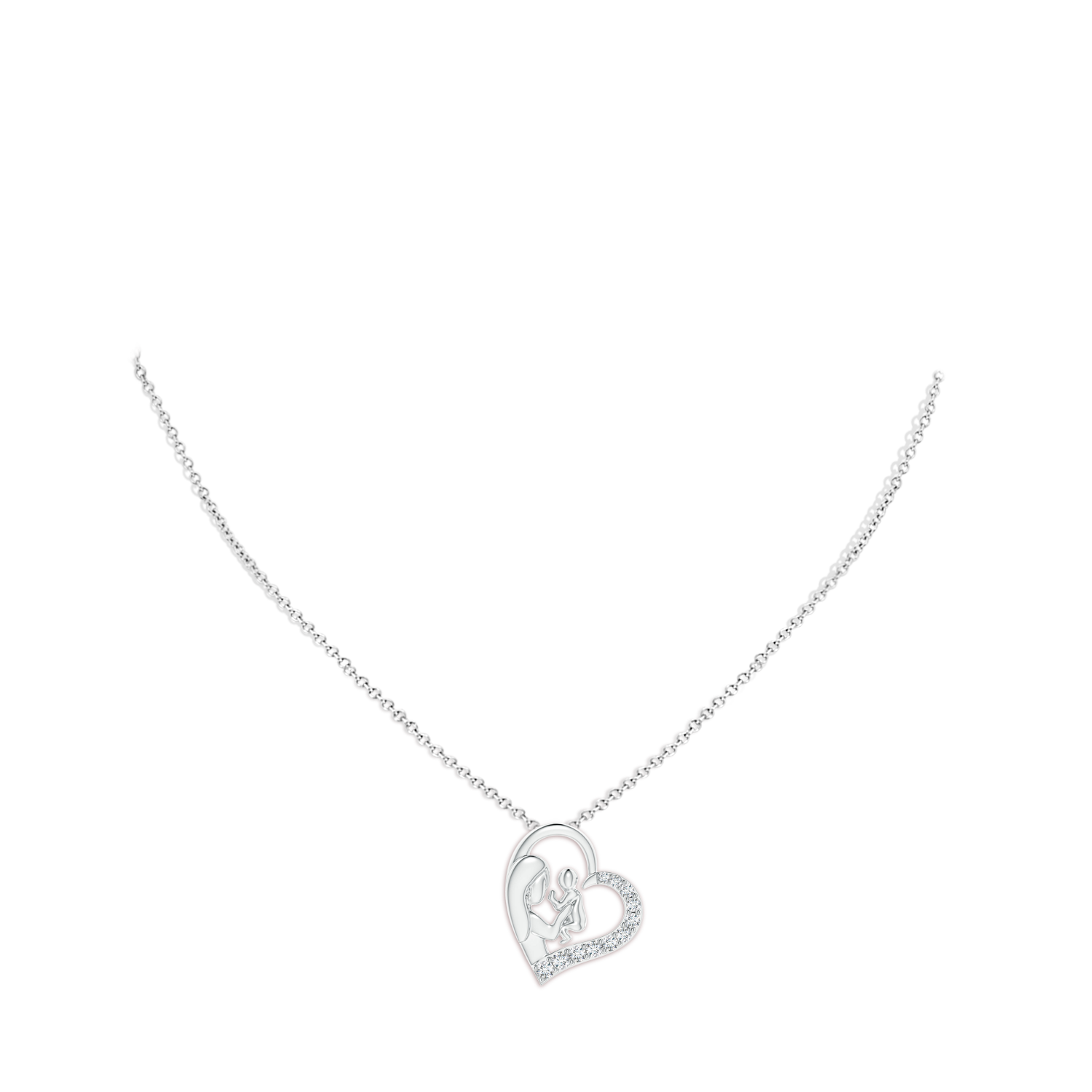 1.75mm GVS2 Diamond Heart Mother & Baby Pendant in White Gold - body_neck