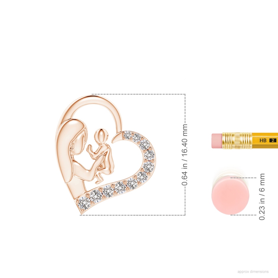 1.75mm IJI1I2 Diamond Heart Mother & Baby Pendant in Rose Gold ruler