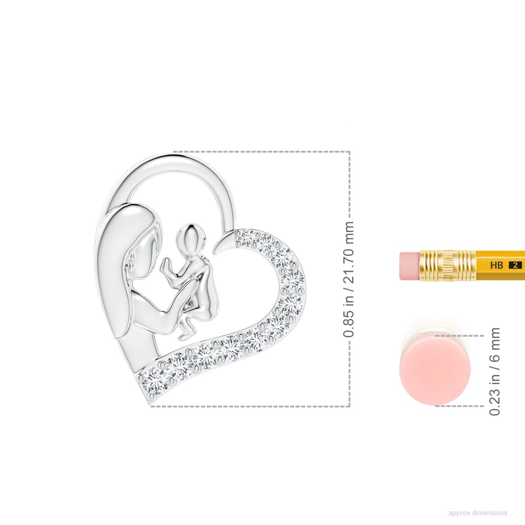 2.3mm GVS2 Diamond Heart Mother & Baby Pendant in White Gold ruler