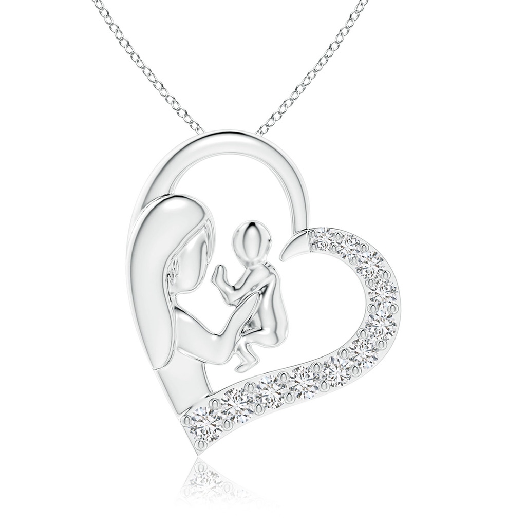 2.3mm HSI2 Diamond Heart Mother & Baby Pendant in White Gold 