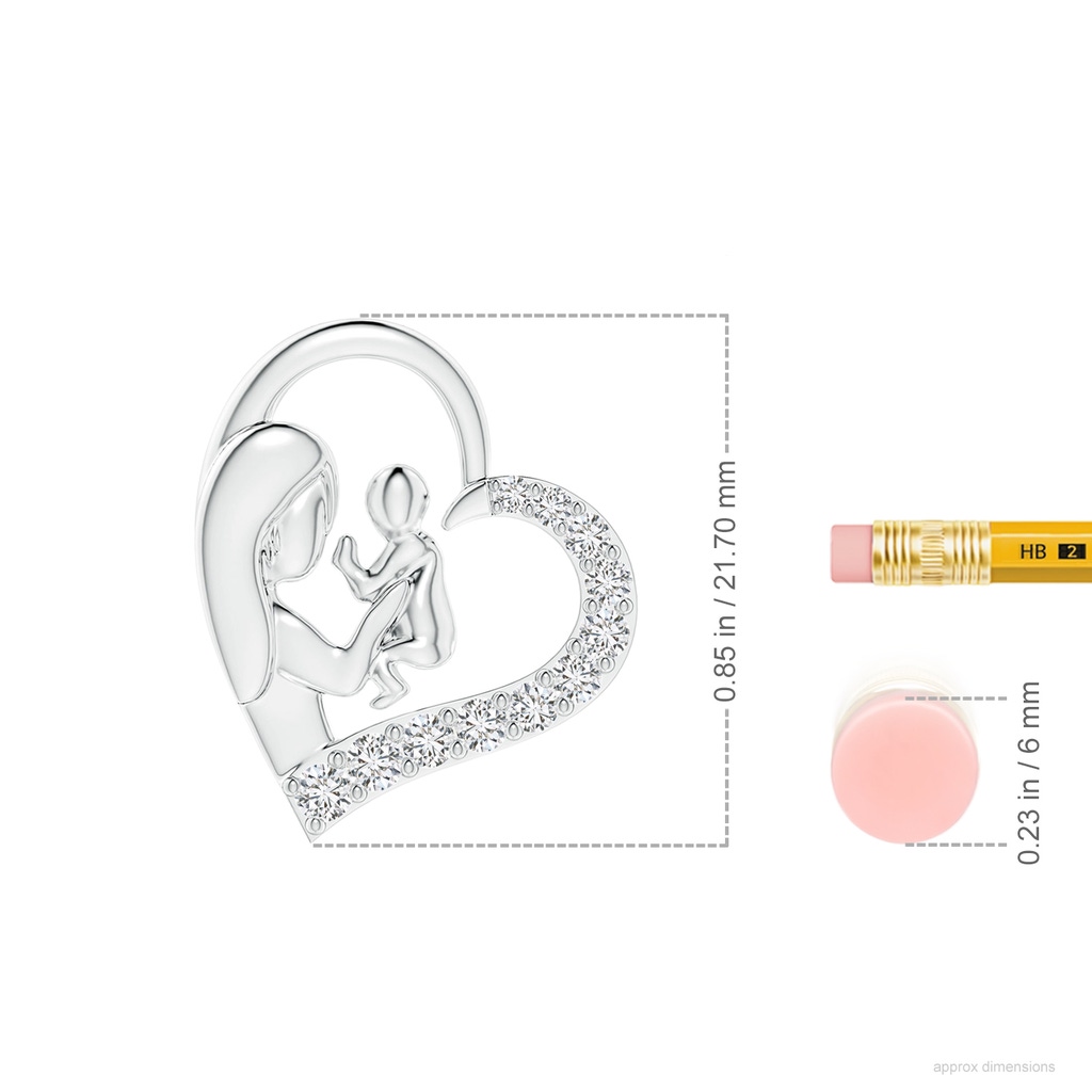 2.3mm HSI2 Diamond Heart Mother & Baby Pendant in White Gold ruler