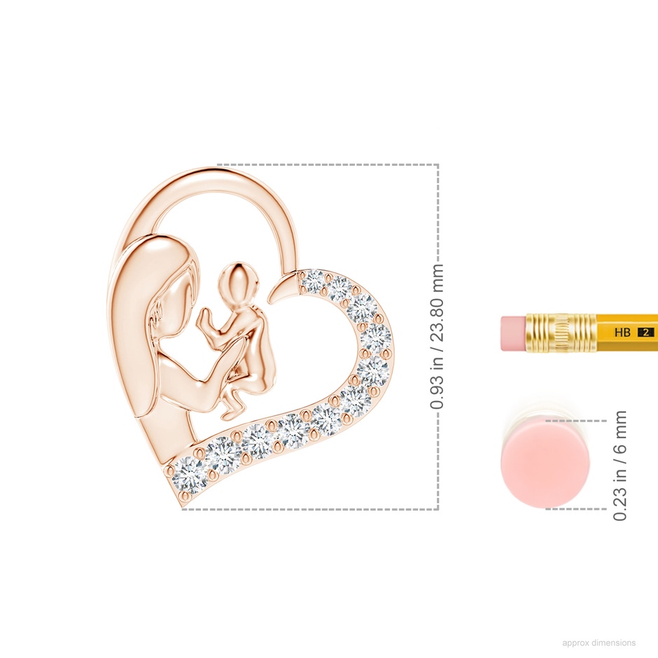 2.5mm GVS2 Diamond Heart Mother & Baby Pendant in 18K Rose Gold ruler
