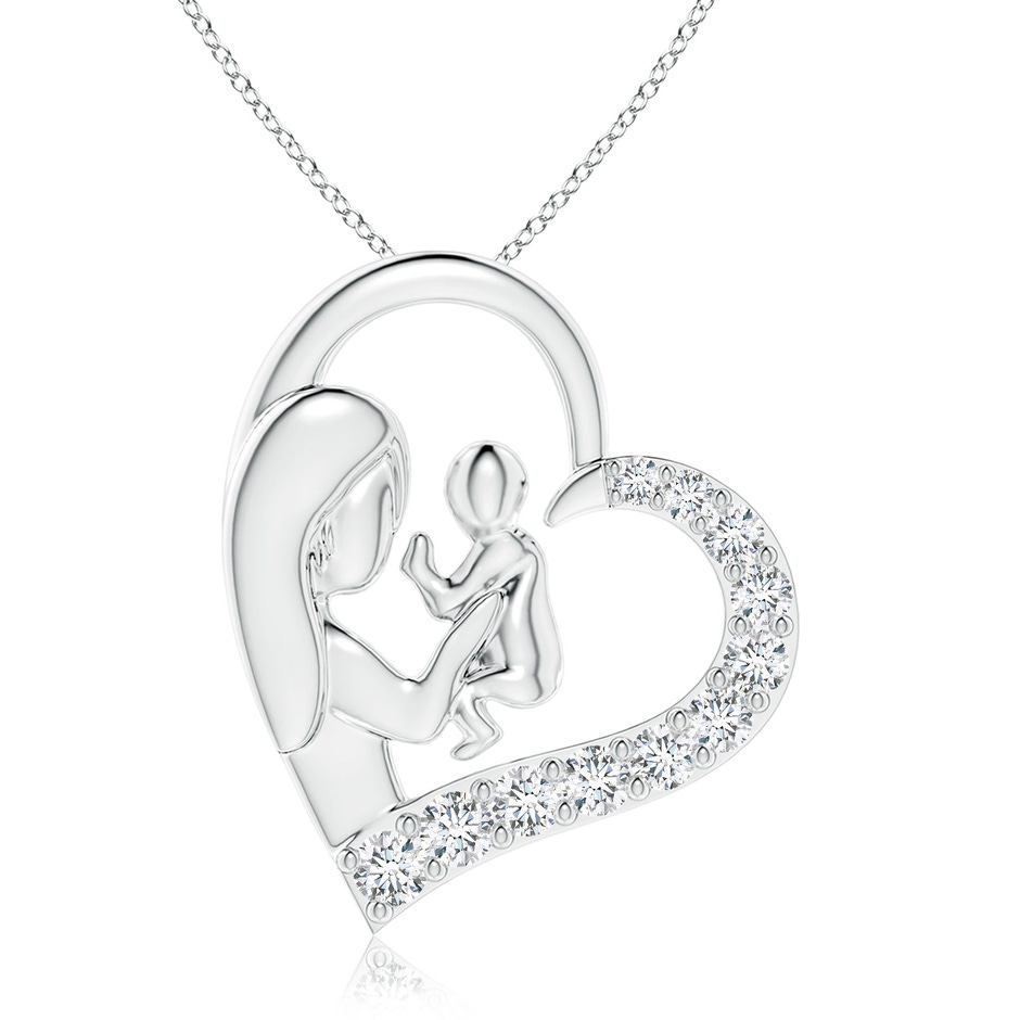 2.5mm GVS2 Diamond Heart Mother & Baby Pendant in 18K White Gold 