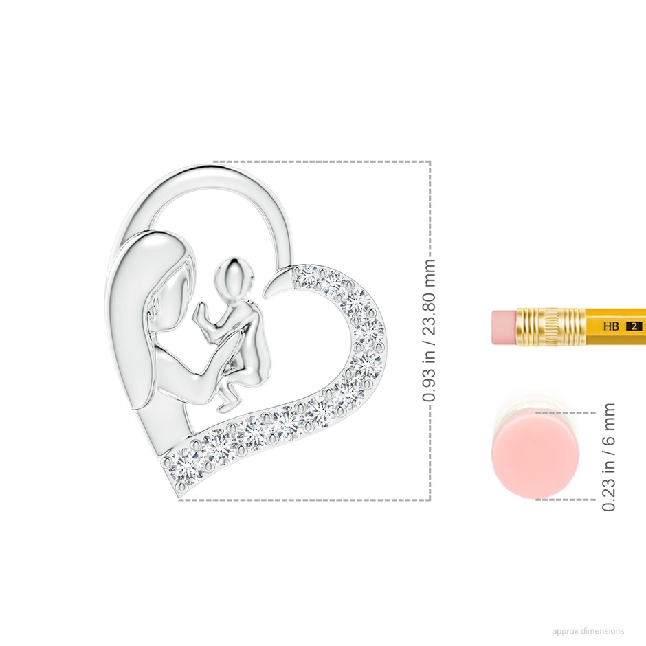 2.5mm GVS2 Diamond Heart Mother & Baby Pendant in 18K White Gold ruler