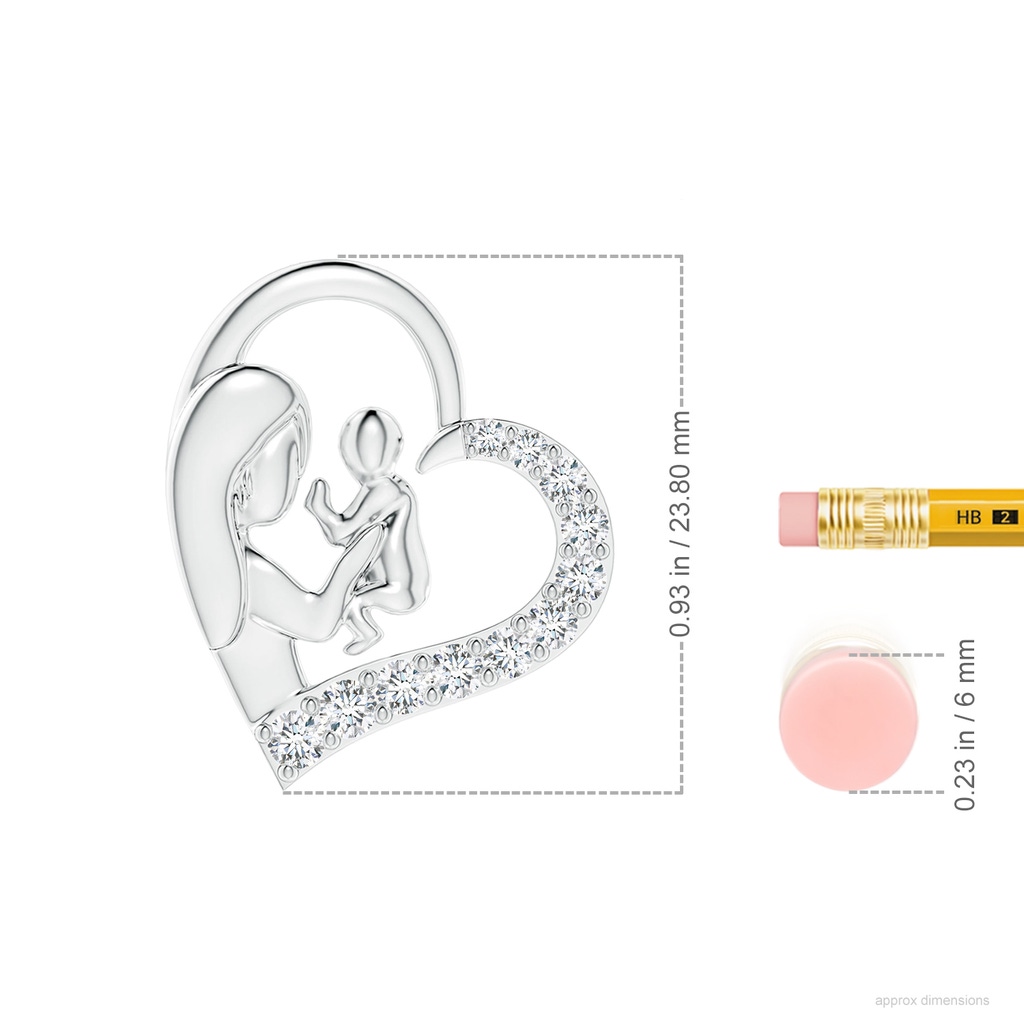 2.5mm GVS2 Diamond Heart Mother & Baby Pendant in P950 Platinum ruler