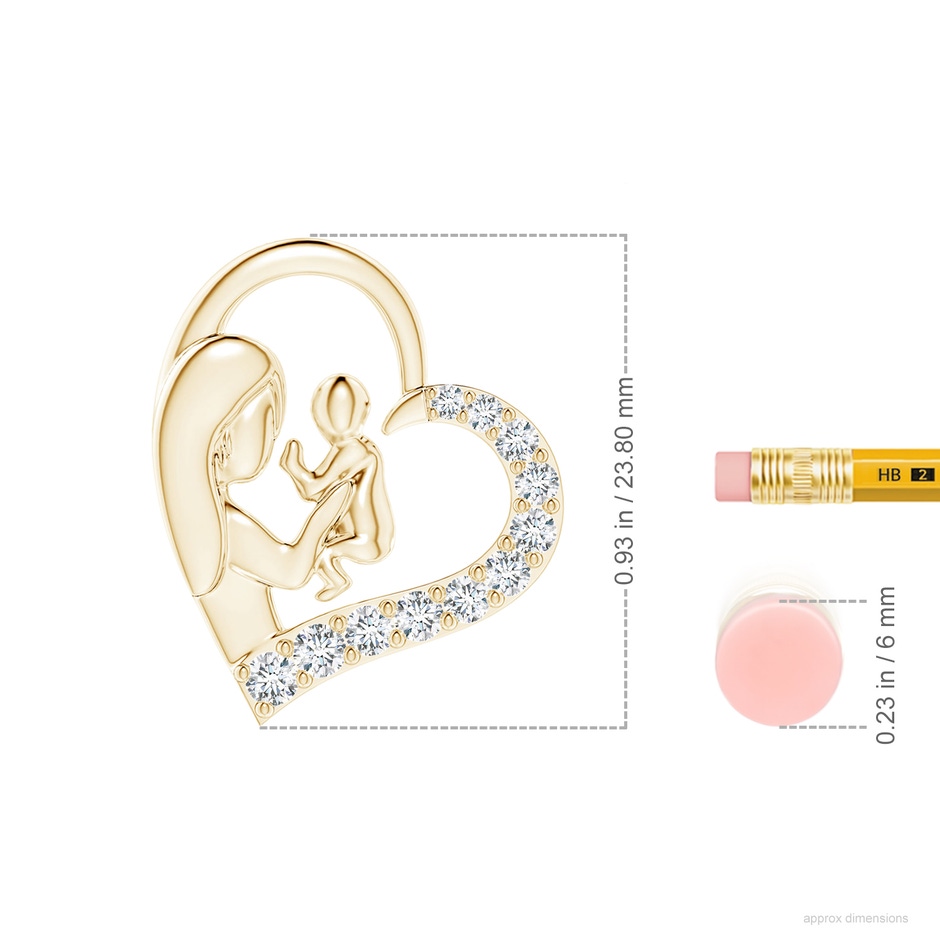 2.5mm GVS2 Diamond Heart Mother & Baby Pendant in Yellow Gold ruler