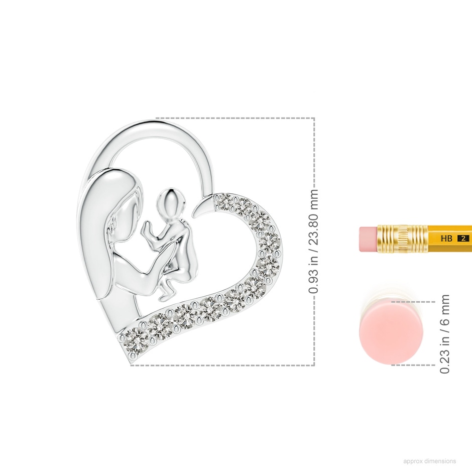 2.5mm KI3 Diamond Heart Mother & Baby Pendant in White Gold ruler