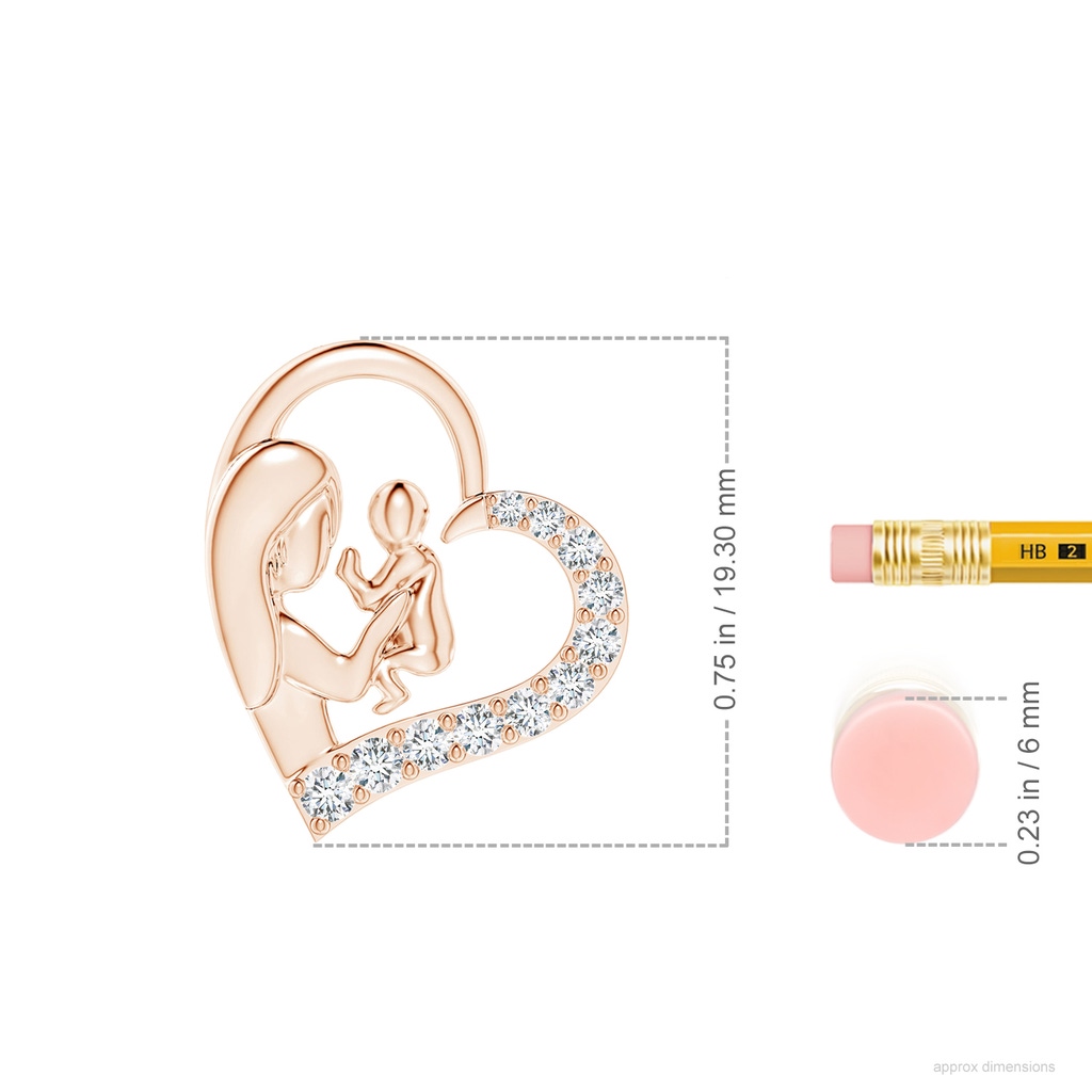 2mm GVS2 Diamond Heart Mother & Baby Pendant in Rose Gold ruler