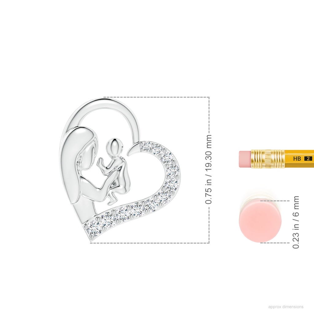 2mm GVS2 Diamond Heart Mother & Baby Pendant in White Gold ruler
