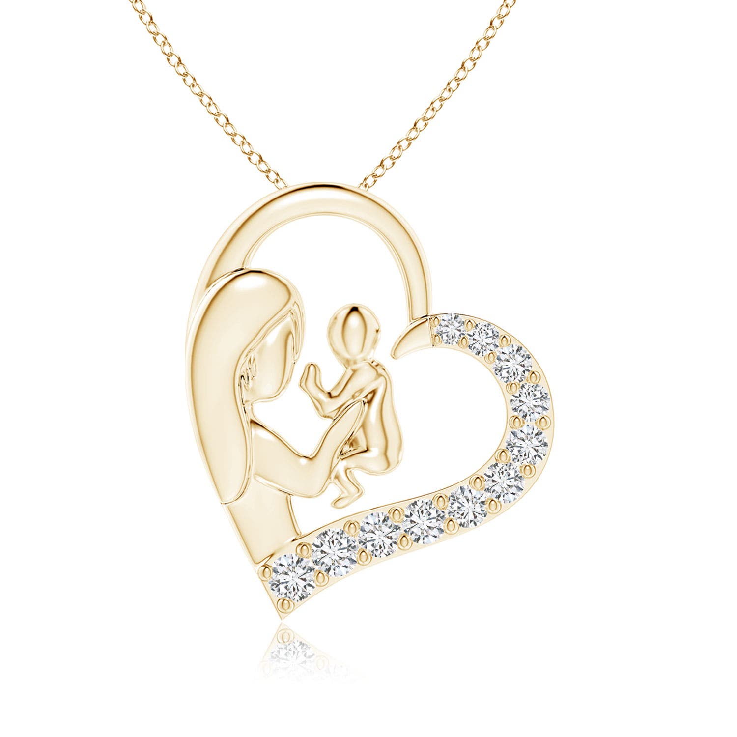 2mm HSI2 Diamond Heart Mother & Baby Pendant in Yellow Gold